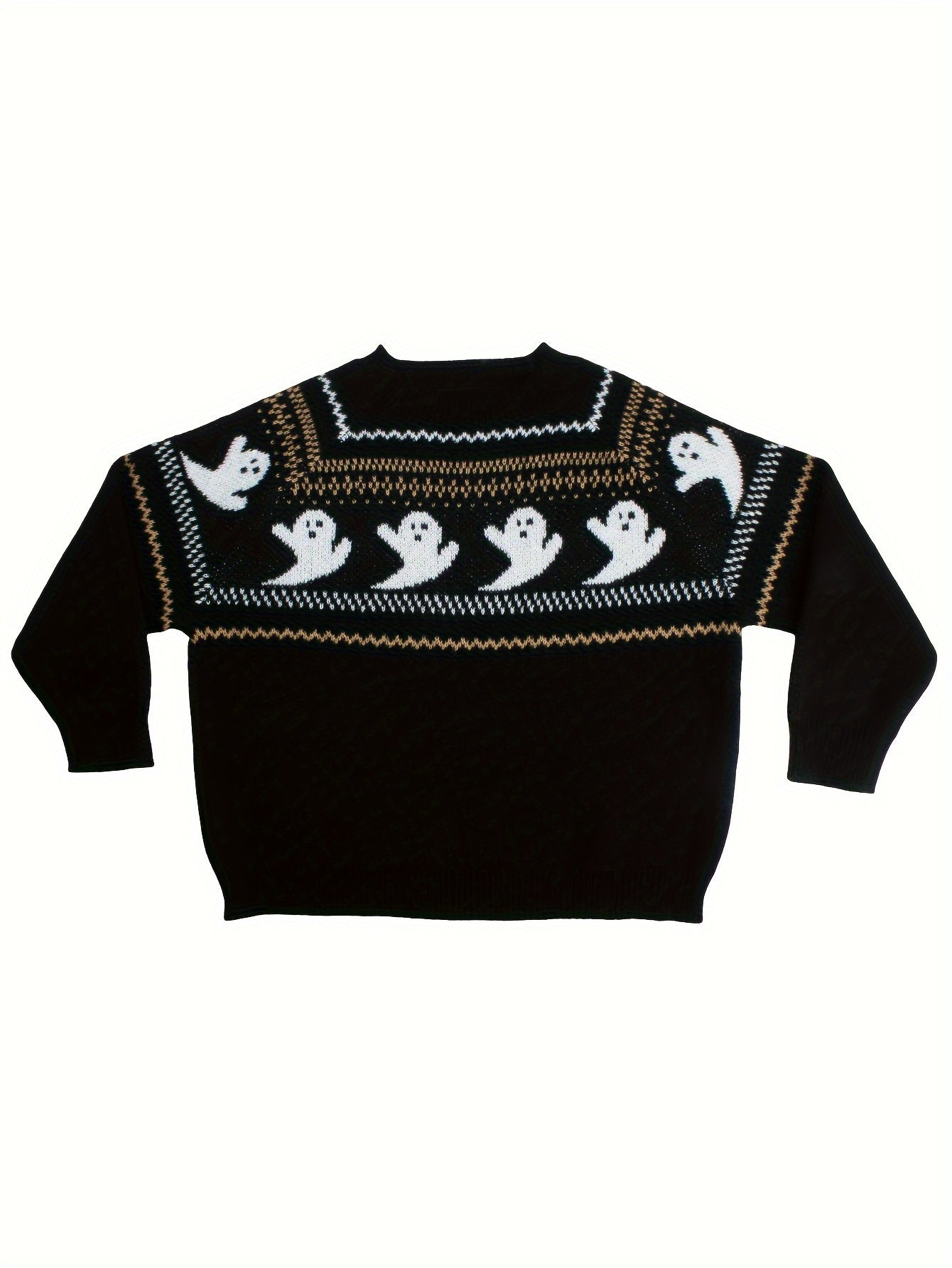 Women's Plus Ghost Print Sweater Round Neck Jumper
