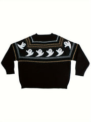 Women's Plus Ghost Print Sweater Round Neck Jumper