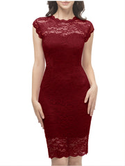 Lace Trim Sleeveless Dress Bodycon Knee Length Dress