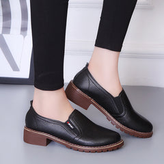 Women's Faux Leather Loafers Chunky Heeled Shoes