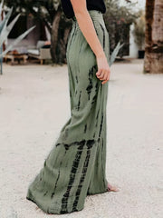 Tie Dye Wide Leg Pants Casual Shirred Waist Pants