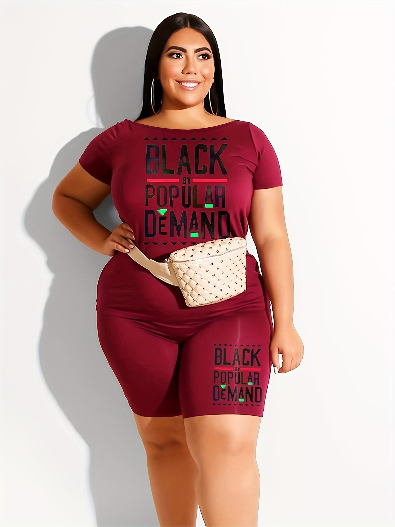 Letter Print Tee & Biker Shorts Set