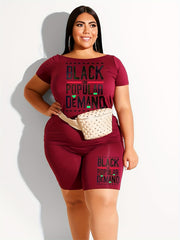 Letter Print Tee & Biker Shorts Set