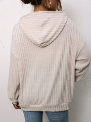 Ribbed Drawstring Hoodie with Kangaroo Pockets
