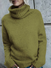 Solid Turtleneck Sweater Split Warm Knitted Jumper