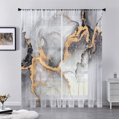 2pcs Marble Print Rod Pocket Curtains for Home Decor and Privacy