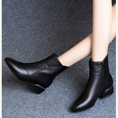 Women's Pointed Toe Ankle Boots Chunky Heel Side Zipper Booties