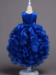 Kids Vintage Ruffle Lace Flower Dress Trailing Princess Dress