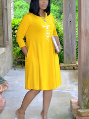 Casual Dress Women's Plus Letter Print Half Sleeve Round Neck Dress