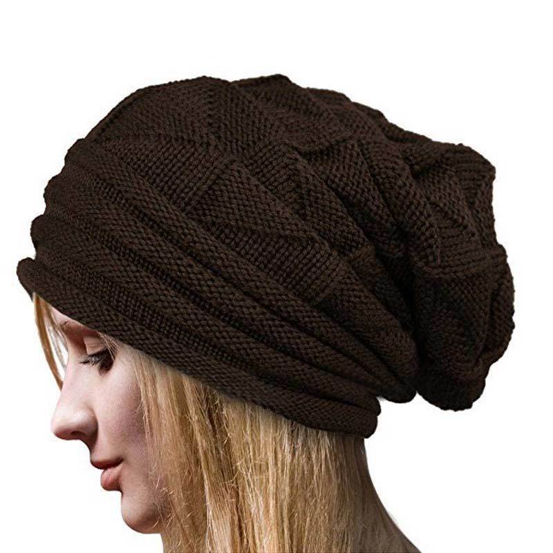 Women's Wool Snow Ski Cap Pleated Knit Hat