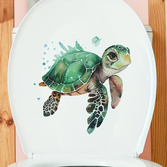 Watercolor Turtle Toilet Sticker Self-adhesive Waterproof PVC 29x11.4inch