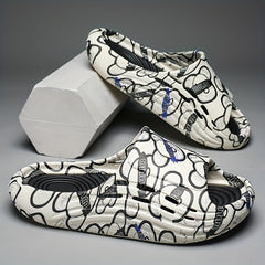 Men's Letter Print Platform Slides, Non Slip Comfort