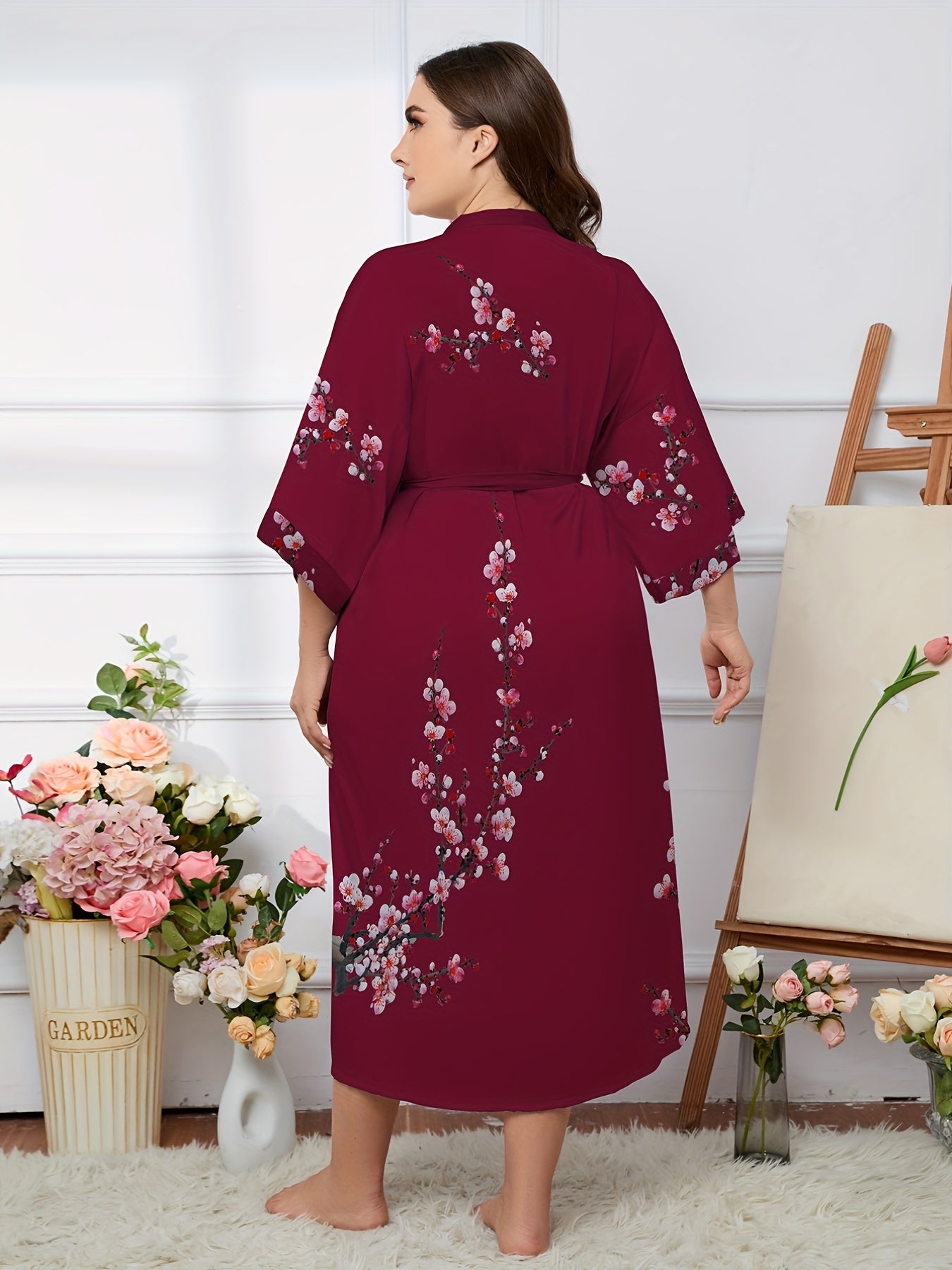 Plum Print Long Sleeve Robe Nightgown
