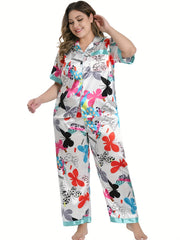 Butterfly Print Satin Pajamas Set