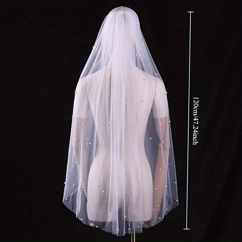 Tulle Bridal Veil with Beads Long Train for Weddings & Events