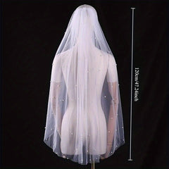 Tulle Bridal Veil with Beads Long Train for Weddings & Events