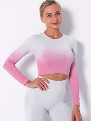 Gradient Yoga Tops Long Sleeve Quick Dry Gym Fitness T shirt