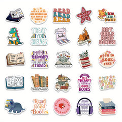 50pcs Cartoon Book Stickers Waterproof Vinyl for Water Bottles Laptops Phones