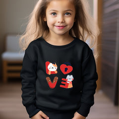 Cats And LOVE Letter Print Girls Pullover Sweatshirt