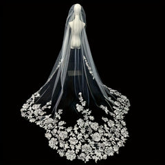 Retro Bridal Headcloth Fine Yarn Pattern Long Tail Wedding Women's Headcloth
