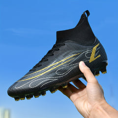 Kids High Top Football Cleat w/ Spikes Non Slip Outdoor Soccer Shoes