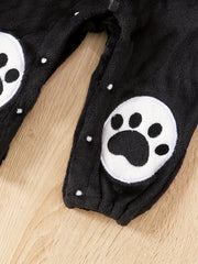 Panda Shape Embroidered Long Sleeve Creeper Fleece Zip Up Hood