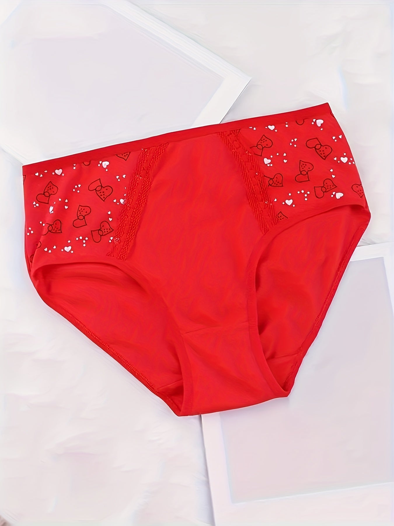 6pcs Heart Print Briefs Comfy & Breathable Intimates Panties