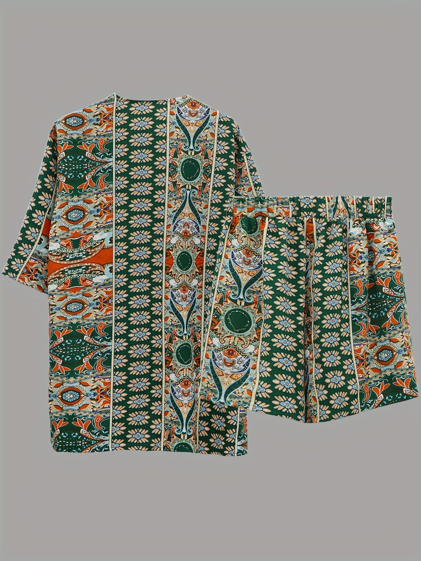Paisley Print 2pc Set Tribal Kimono & Shorts