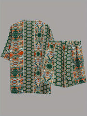 Paisley Print 2pc Set Tribal Kimono & Shorts