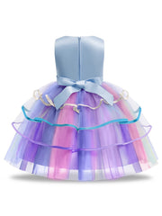 Girls Unicorn Princess Dress Unicorn Floral Print Mesh Princess Dress