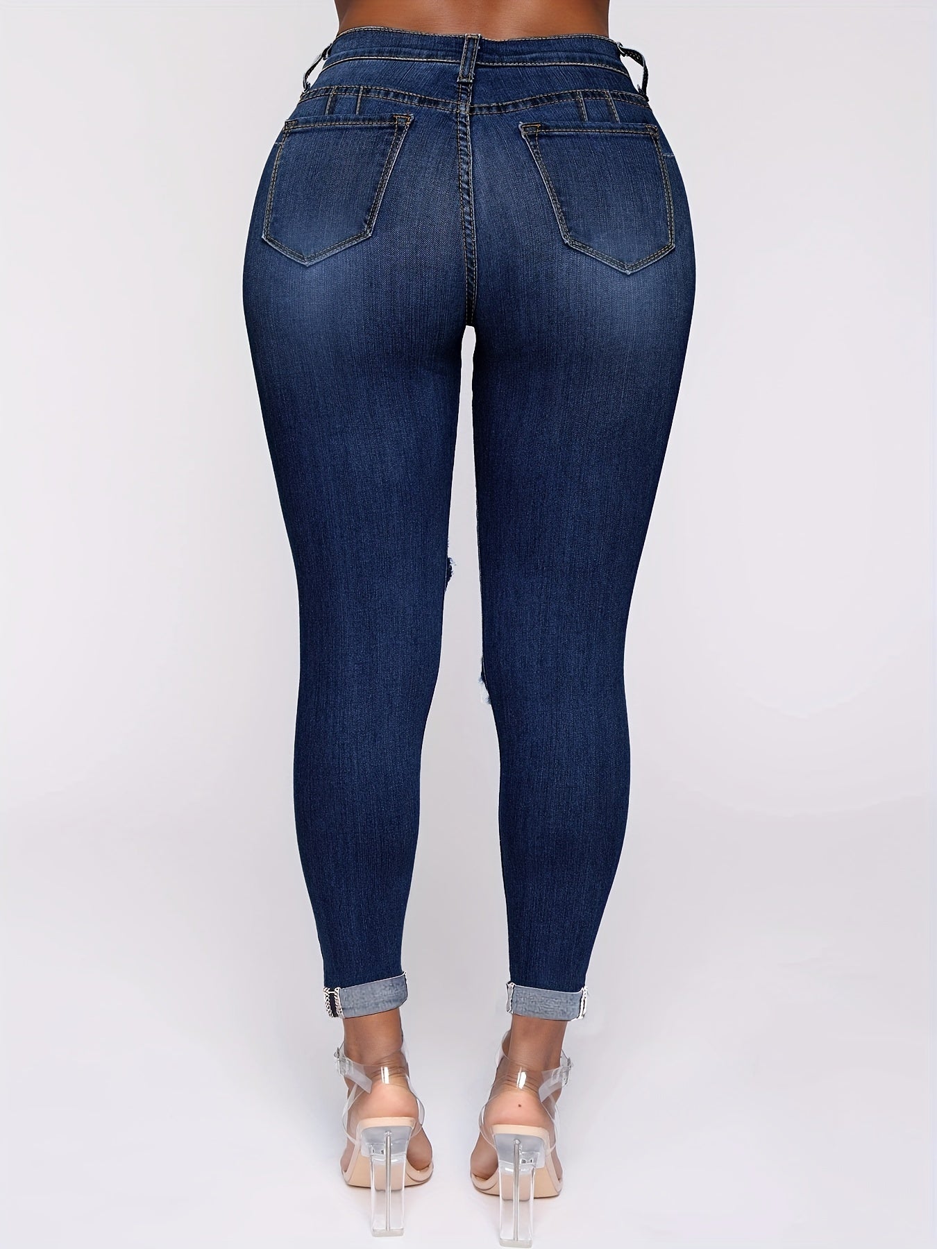 Dark Ripped Holes Skinny Jeans Slim Fit
