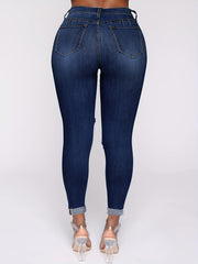 Dark Ripped Holes Skinny Jeans Slim Fit