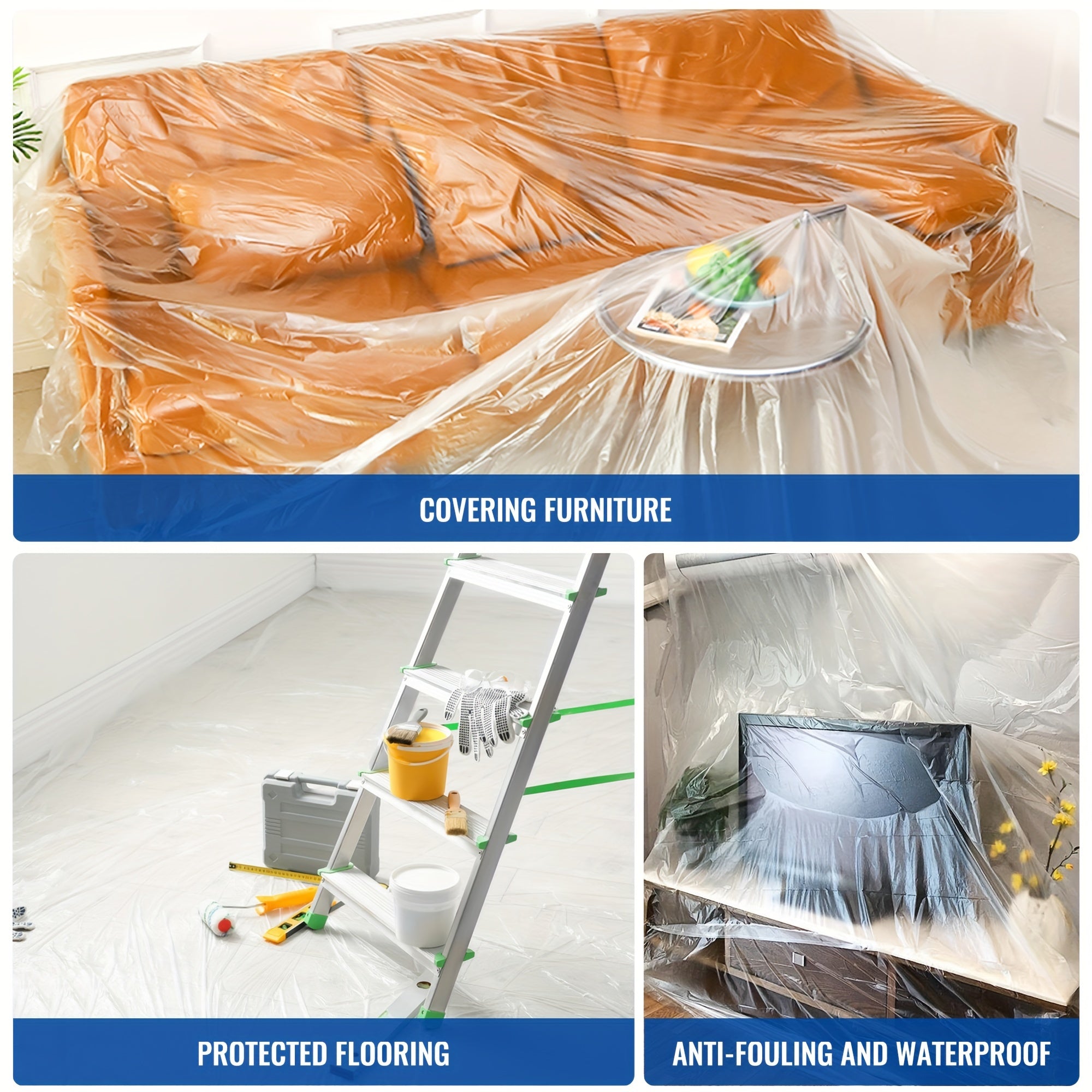10pcs Painter Plastic Drop Cloths Waterproof Furniture Cover for Painting Floor