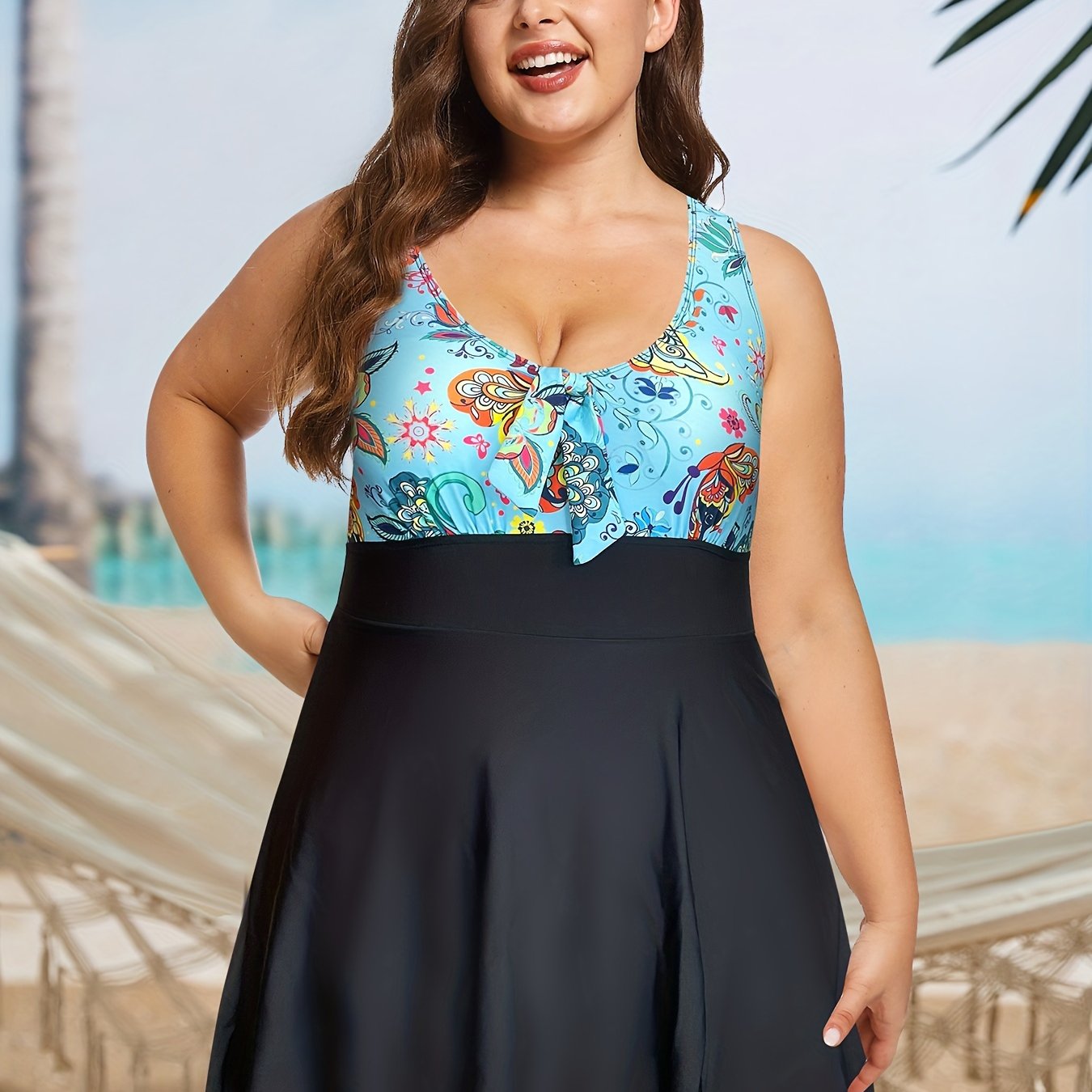 Paisley Print Knot Front One Piece Swimwear Dress