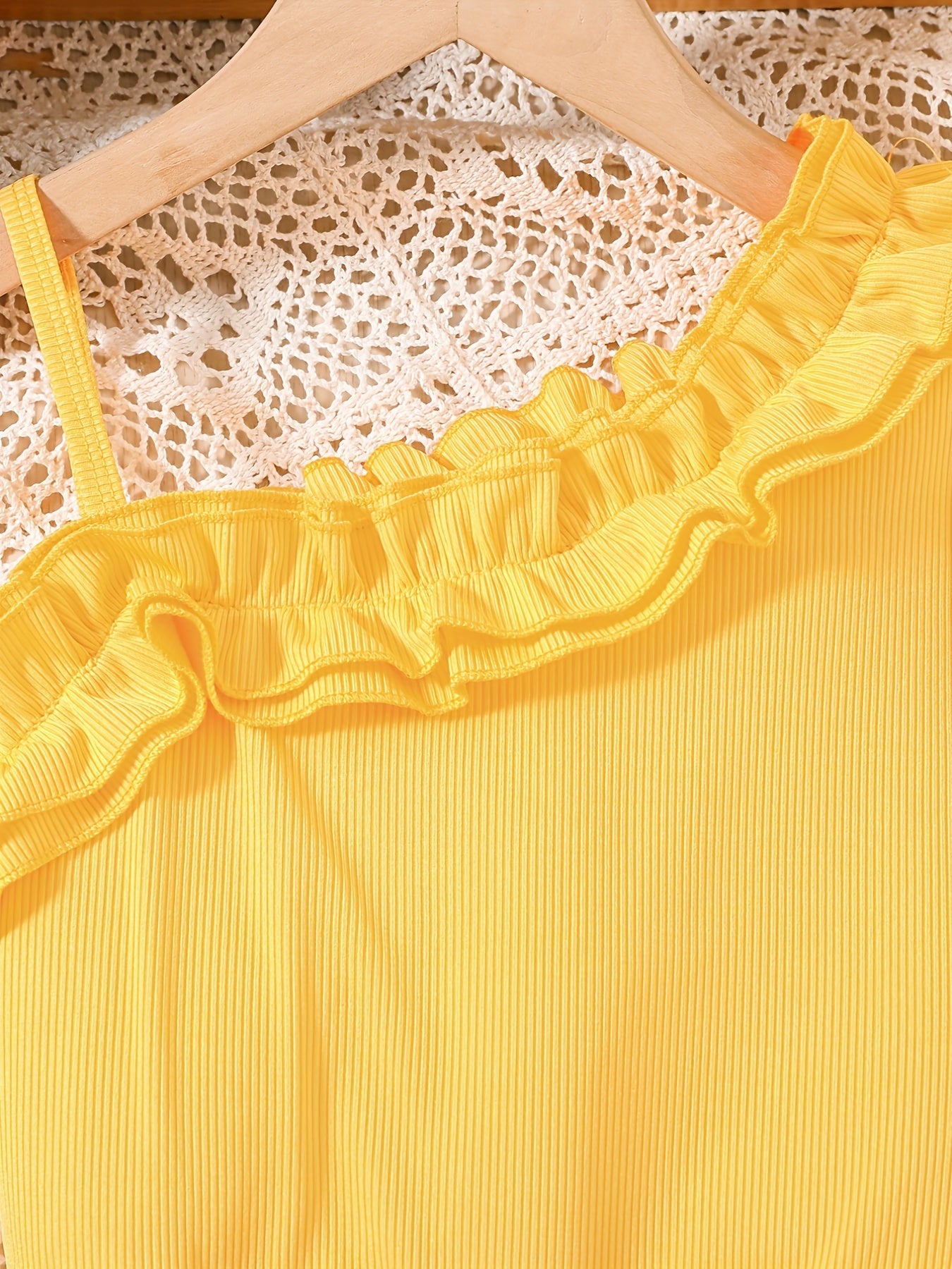 Girls Sunflower Pattern Ribbed Cami Romper Jumpsuit