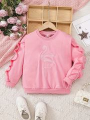 Flamingo Embroidered Girls' Comfy Sweatshirt Pullover