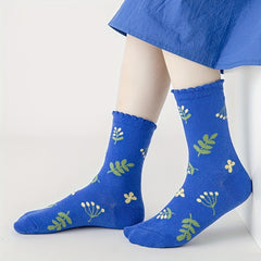 5 Pairs Girls Kids Socks Cotton Breathable Small Flower Pattern Socks