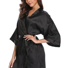 Satin Night Robe 3/4 Sleeve V Neck Robe Women's Sleepwear