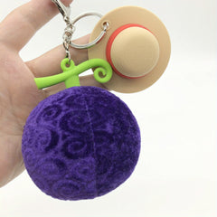 Anime Straw Hat & Devil Fruit Keychain Fuzzy Key Ring Purse Bag Backpack