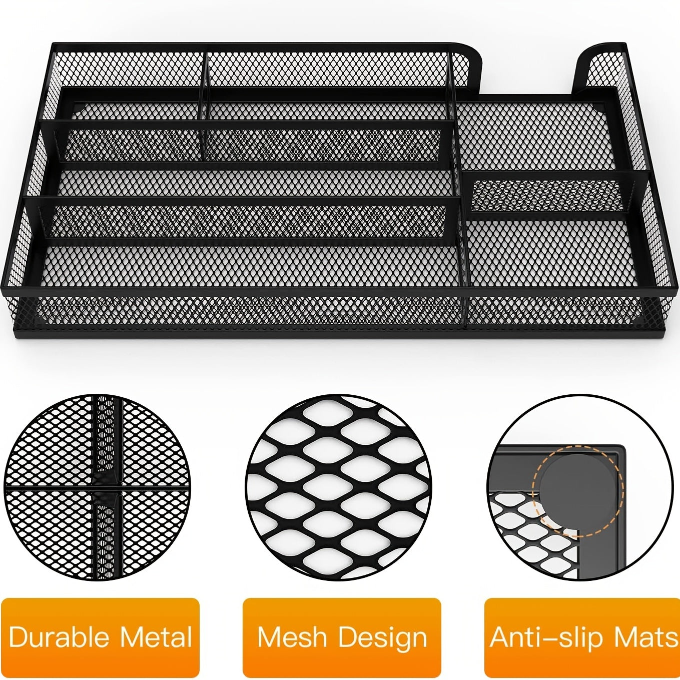 Metal Mesh Desk Drawer Organizer Dividers - Pen Tray Box for Desktop