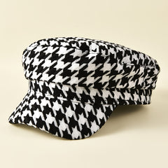 Women's Houndstooth Newsboy Cap Military Style Hat