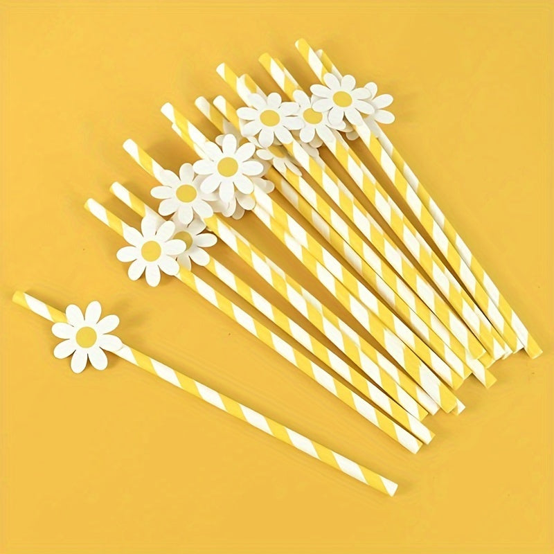 10pcs Daisy Flower Paper Straws Disposable Straws for Birthday Party Decoration