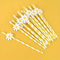 10pcs Daisy Flower Paper Straws Disposable Straws for Birthday Party Decoration