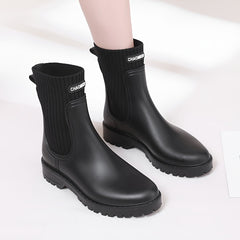 Women's Waterproof Medium Tube Rain Boots Solid Non slip Outdoor Work Shoes