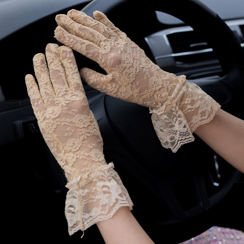 Floral Pattern Lace Gloves Vintage Anti Ultraviolet Short Gloves