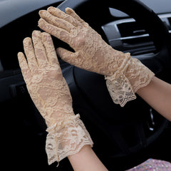 Floral Pattern Lace Gloves Vintage Anti Ultraviolet Short Gloves