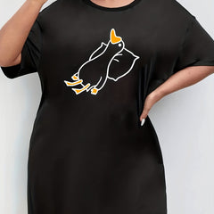 Duck Print Short Sleeve Round Neck Sleep Dress