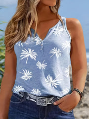 Plus Size Graphic Print Button Decor Tank Top