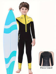Kids Warm Fleece Diving Suit 3.5mm Half Zip Long Sleeve for Swimming Surfing