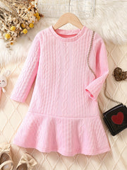 Girls' Jacquard Long Sleeve Knee Length Dress for Autumn/Winter